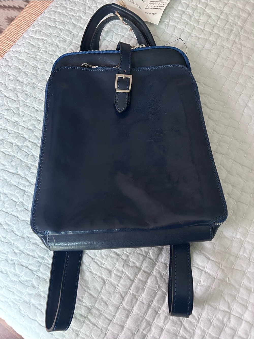 Sleek Navy Leather Women's Backpack